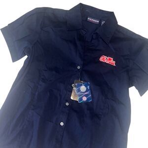 Oxford America Navy Ole Miss Button Up Short Sleeves Blouse Size Medium NWT